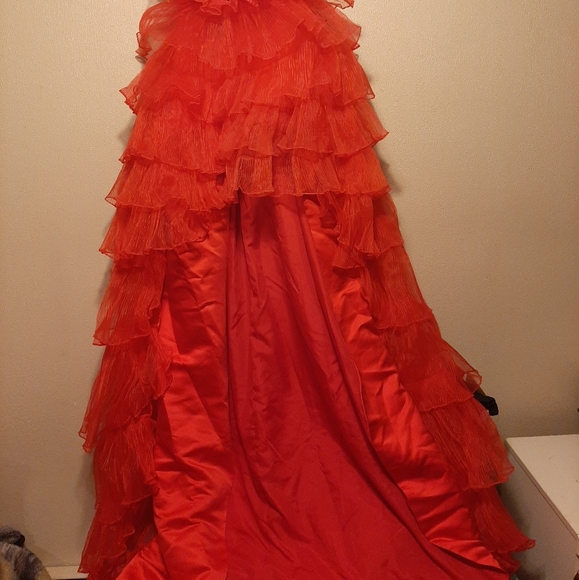 Red Organza Asymmetrical Formal Dress - Picture 7 of 7
